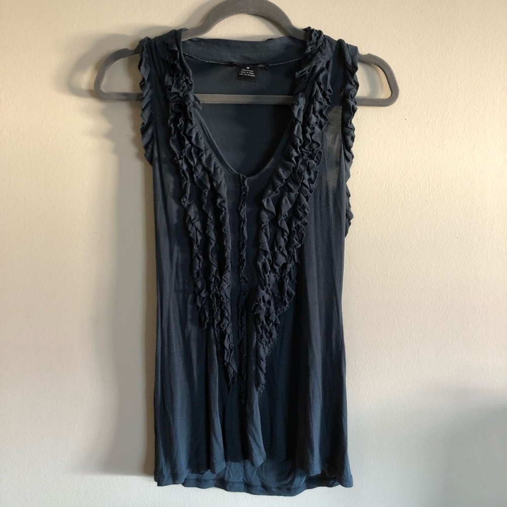 Willi Smith Charcoal Blue Ruffle Tank (medium)